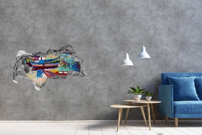 Autocollant à effet 3d trou Des bateaux pittoresques sur l'eau