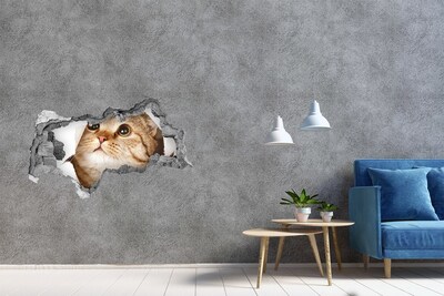 Autocollant mural trou Chat béton