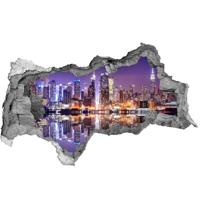 Sticker mural effet trou 3d New York la nuit