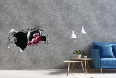 Autocollant à effet 3d trou Des raisins dans un trou dans le mur