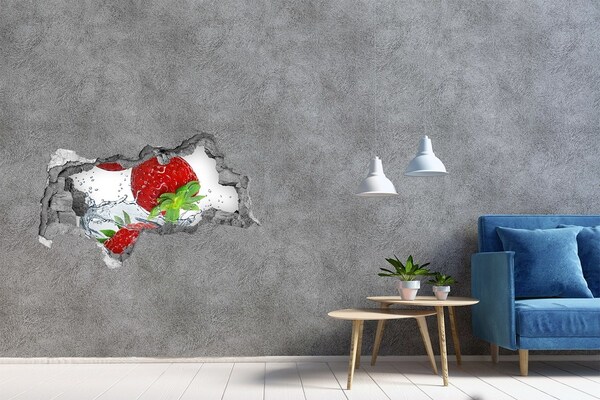 Autocollant mural trou Des fraises juteuses dans une explosion d'eau