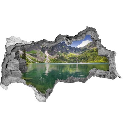 Sticker mural effet trou 3d Lac de montagne dans la vallée