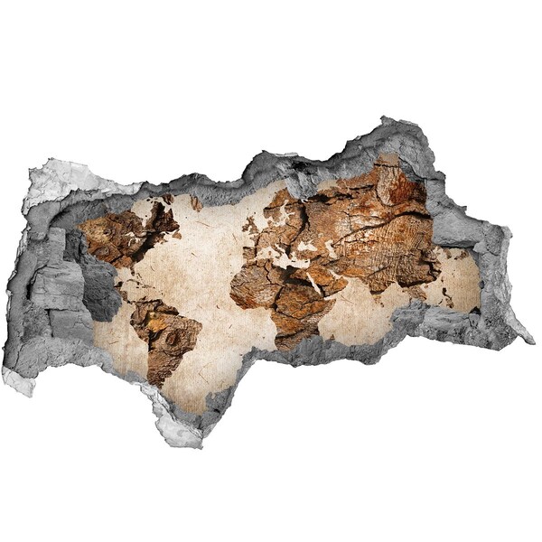 Autocollant mural trou Un mur endommagé avec une carte du monde