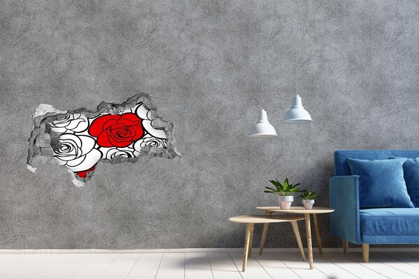 Sticker trou dans le mur Des roses rouges dans un trou dans le mur