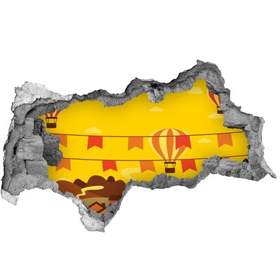 Sticker mural effet trou 3d Paysage de montgolfières dans les montagnes