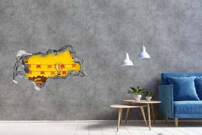 Sticker mural effet trou 3d Paysage de montgolfières dans les montagnes