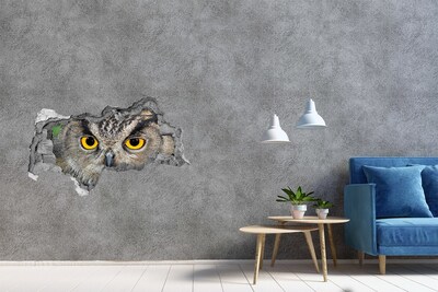Sticker mural effet trou 3d Hibou dans le béton