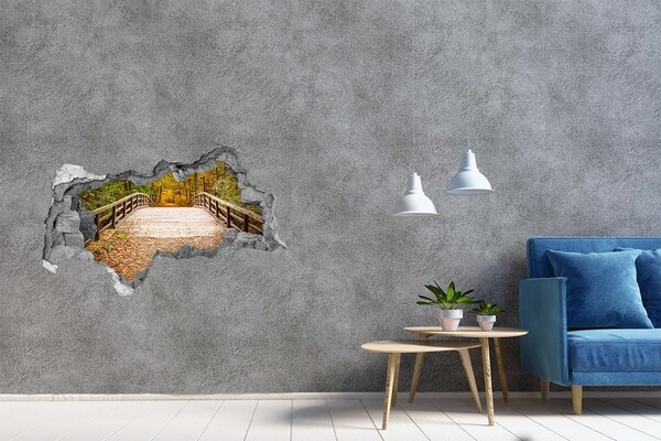 Autocollant à effet 3d trou Un pont dans la forêt d'automne