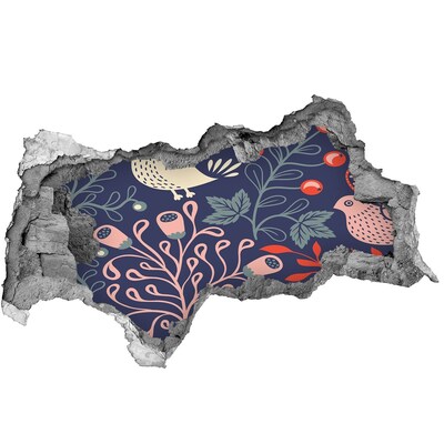 Sticker trou dans le mur Motif floral avec des hiboux