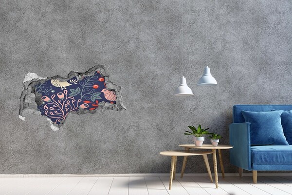 Sticker trou dans le mur Motif floral avec des hiboux