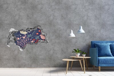 Sticker trou dans le mur Motif floral avec des hiboux