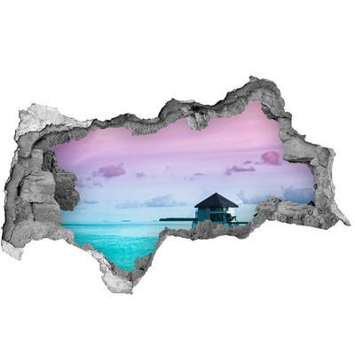 Autocollant à effet 3d trou Une oasis tropicale au bord de l'eau