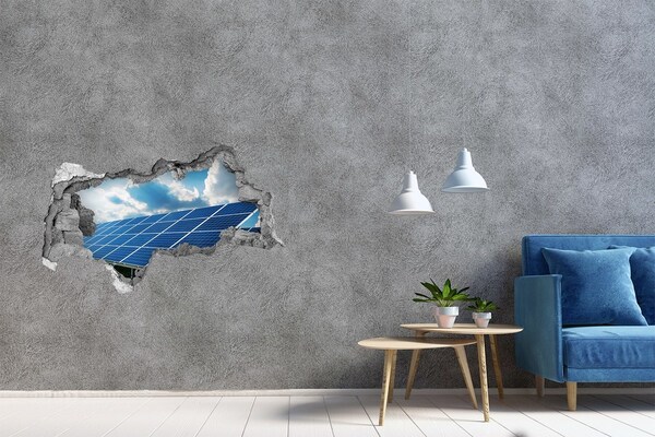 Sticker mural effet trou 3d Des panneaux solaires dans les nuages