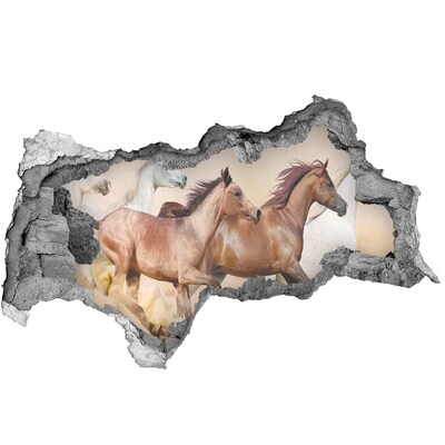 Sticker mural effet trou 3d Chevaux au galop béton