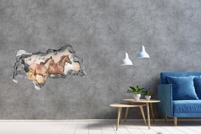 Sticker mural effet trou 3d Chevaux au galop dans la nature