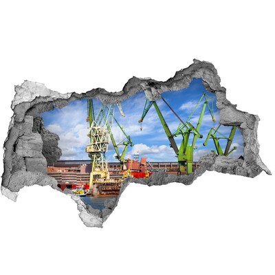 Sticker mural effet trou 3d Port industriel en action