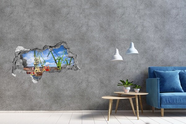 Sticker mural effet trou 3d Port industriel en action