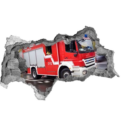 Sticker mural effet trou 3d Camion de pompiers en action