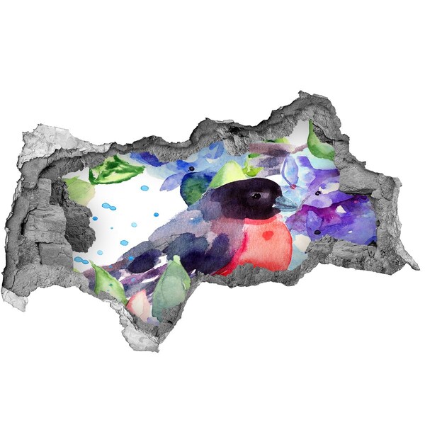 Sticker mural effet trou 3d Un oiseau dans une composition colorée