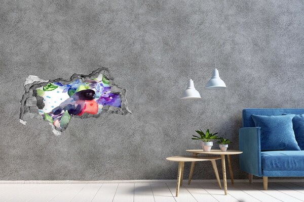 Sticker mural effet trou 3d Un oiseau dans une composition colorée