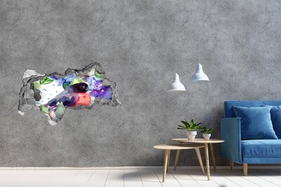 Sticker mural effet trou 3d Un oiseau dans une composition colorée
