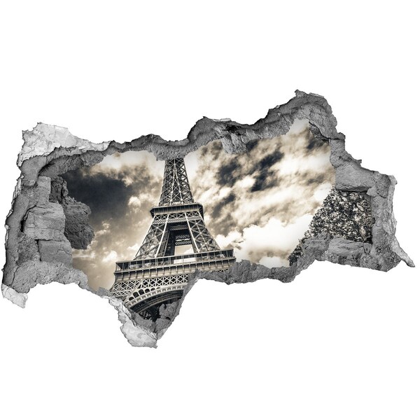 Sticker mural effet trou 3d La tour Eiffel dans les nuages