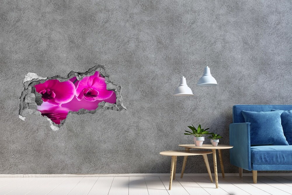 Sticker mural effet trou 3d Orchidée béton