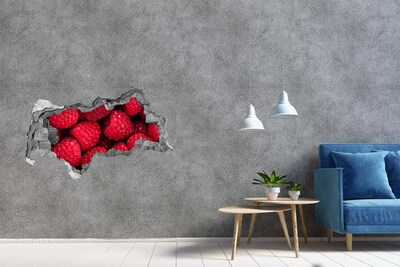 Sticker mural effet trou 3d Framboises dans du béton