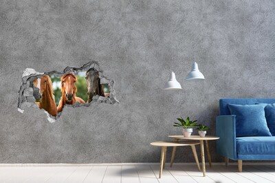 Sticker mural effet trou 3d Les chevaux dans leur habitat naturel