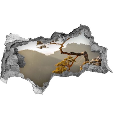 Autocollant à effet 3d trou Paysage de montagne avec un arbre