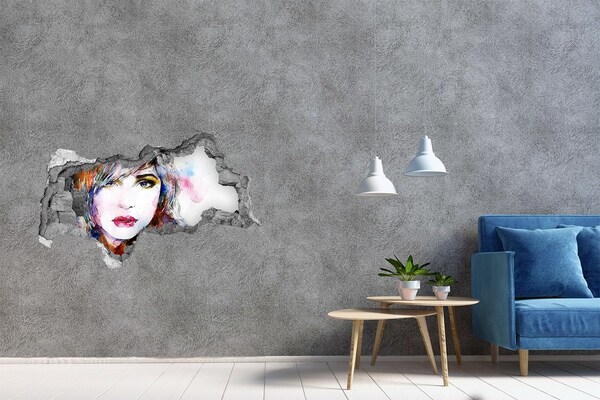 Autocollant à effet 3d trou Portrait dans un mur brisé