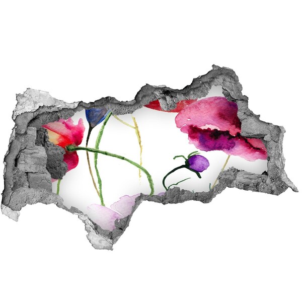 Sticker mural effet trou 3d Paysage fleuri à travers un trou dans le mur