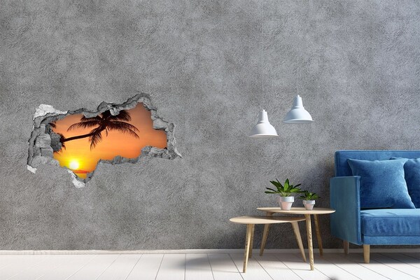 Sticker mural effet trou 3d Coucher de soleil sur une plage tropicale