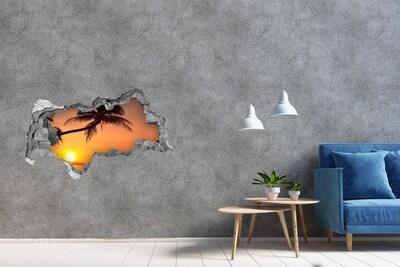 Sticker mural effet trou 3d Coucher de soleil sur une plage tropicale
