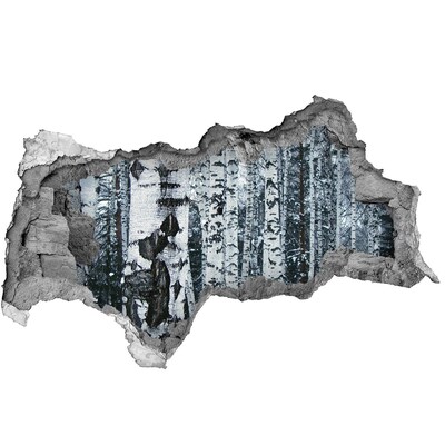 Autocollant mural trou forêt de bouleaux en hiver