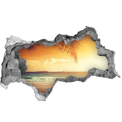 Sticker mural effet trou 3d Plage tropicale au coucher du soleil
