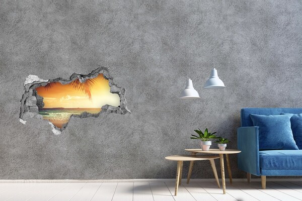 Sticker mural effet trou 3d Plage tropicale au coucher du soleil