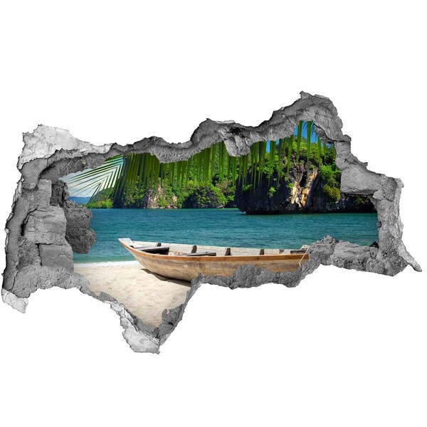 Sticker mural effet trou 3d Baie tropicale avec un bateau