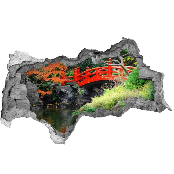 Sticker mural effet trou 3d Pont japonais dans le jardin