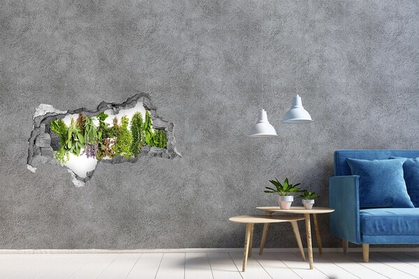 Sticker mural effet trou 3d Herbes sur un fil béton