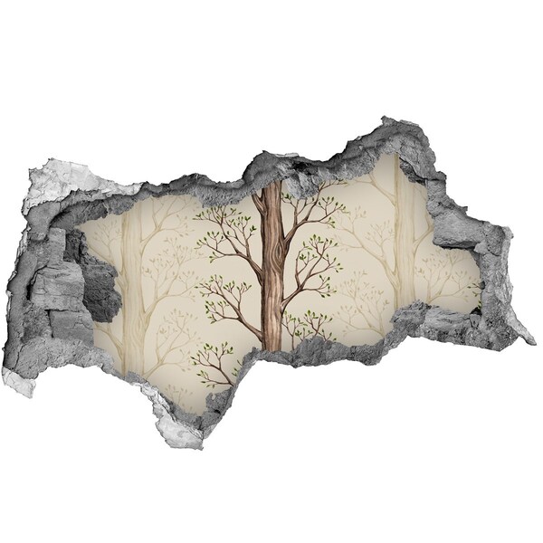Sticker mural effet trou 3d Mur en ruine avec un arbre