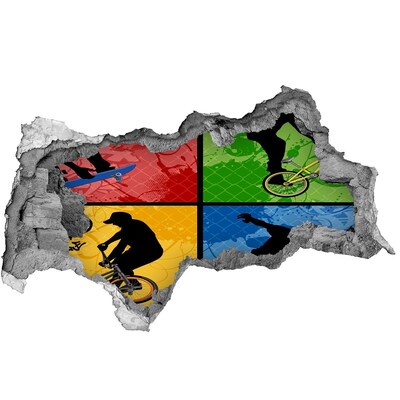 Sticker mural effet trou 3d Le skateboard en action