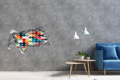 Sticker mural effet trou 3d Mosaïque colorée à travers un trou dans le mur