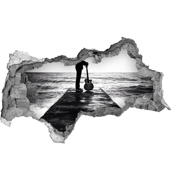 Sticker mural effet trou 3d Musicien sur la jetée