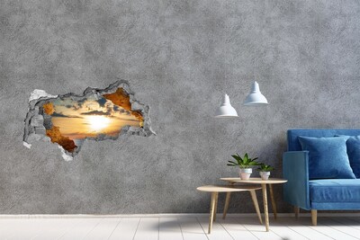 Sticker mural effet trou 3d Coucher de soleil sur la mer