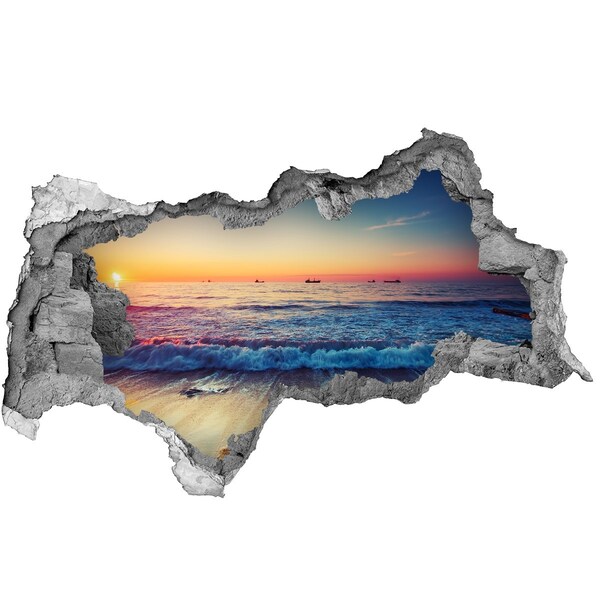 Autocollant mural trou Lever de soleil sur la mer béton