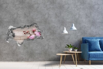 Autocollant mural trou Fleurs d'orchidées sur fond de bois