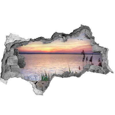 Sticker mural effet trou 3d Coucher de soleil sur le lac