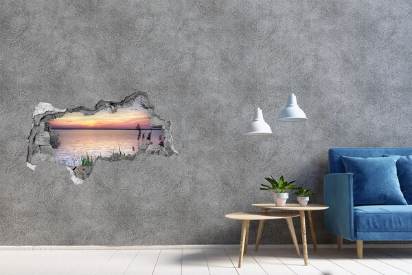 Sticker mural effet trou 3d Lac ouest béton