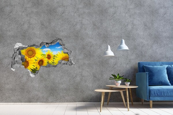 Sticker mural effet trou 3d Un paradis floral avec des tournesols